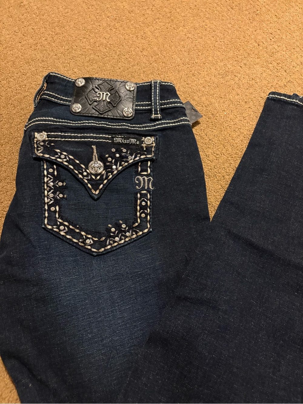 Miss Me Dark Indigo Embroidered skinny Jeans